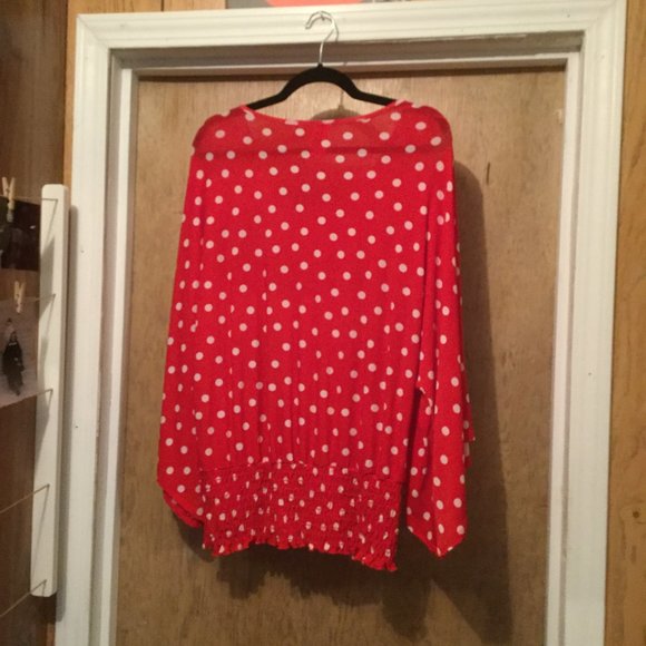 Plus size polka dot wide sleeve smoked bottom top - Picture 4 of 7